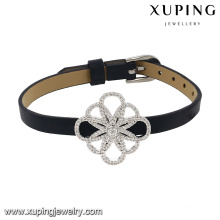 74630 Fashion New Arrival Cubic Zircon Jewelry Bracelet in Black Leather